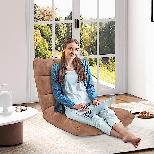 COSTWAY Bodenstuhl mit Verstellbarer Rückenlehne, Bodensessel gepolstert, Bodenkissen faltbar, Meditationsstuhl, Relaxsessel, Thaikissen für Freizeit, Meditation, Yoga (Beige)