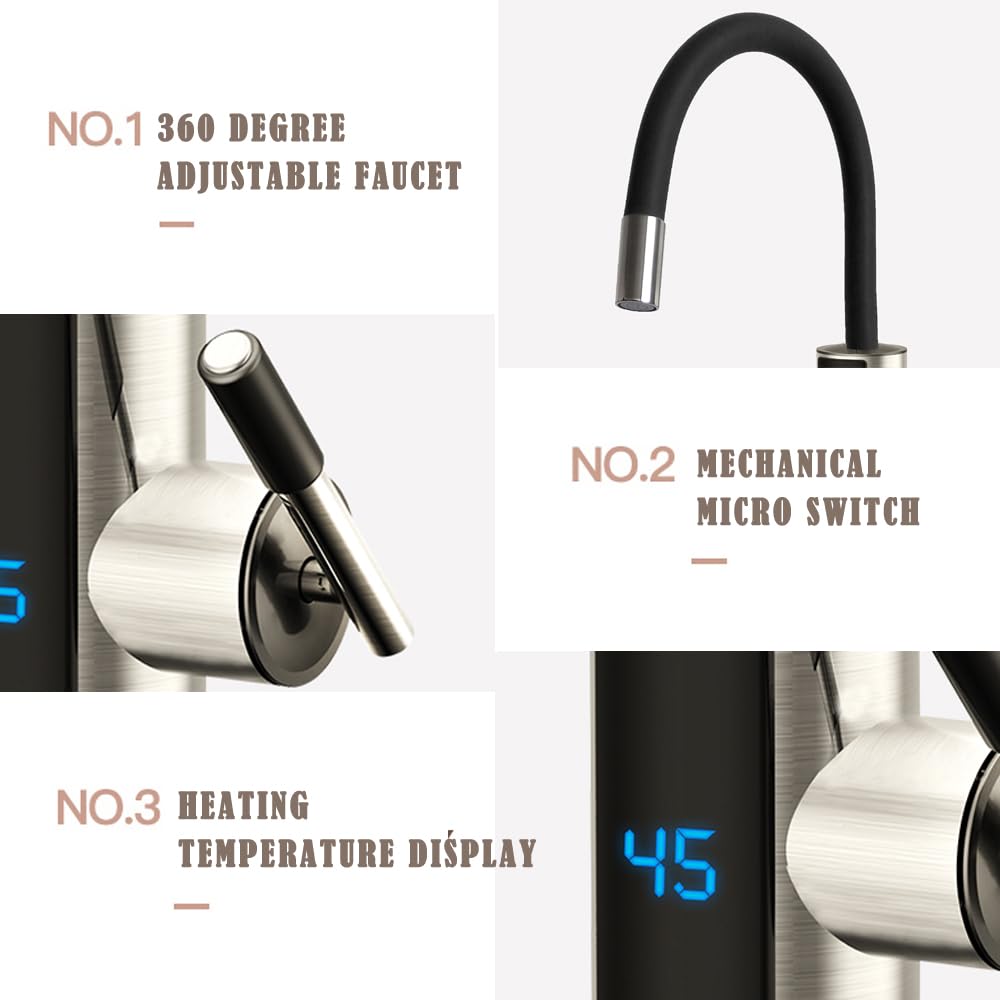 Wasserhahn mit Durchlauferhitzer 230V Küche Edelstahl Elektrischer Durchlauferhitzer Wasserhahn mit 360 ° Drehbarer Wasserhahn,LED-temperaturanzeige