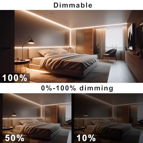 Image of COB LED Strip, 32.8ft Warm White 3000K COB LED Strip Light, Dimmable LED Light Strip, CRI92+, 8mm Width, 24V Flexible LED Tape Light for TV, Bedroom, Kitchen Cabinet, Closet, Home Decoration.