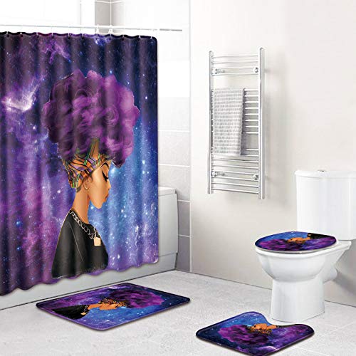 New Traditional African American Women Pattern Shower Curtain mat Anti-Slip mat 4 Piece