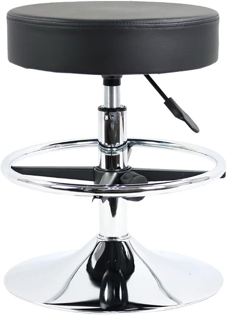 FURWOO Round PU Leather Salon Beauty Spa Massage Stool Swivel Chair Adjustable Hydraulic Gas Lift Stool Short Bar Stool with Footrest(Black)