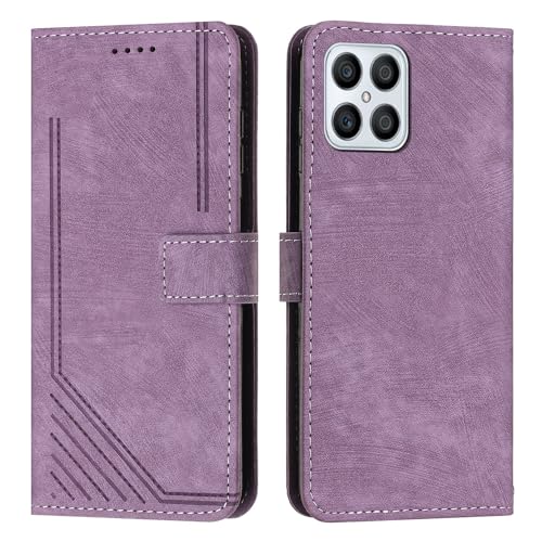 Étui Huawei Honor X8 violet anti-chute portefeuille avec dragonne