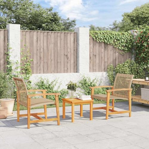 Sophrelle Ensemble de Bistro 3 pcs Beige résine tressée et Bois d'acacia,Éléments pour canapés modulables de Jardin,16.6kg-367603