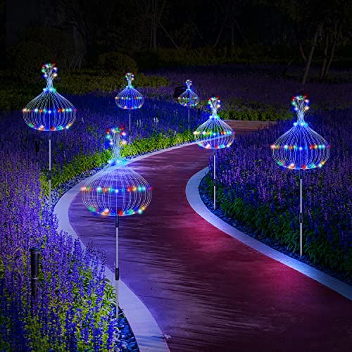 Solar Garden Lights, Outdoor Firework Lights, 5 Pack 120 Led Decorative Stake With Remote, 8 Modes Diy Landscape Light Waterproof Lamps For Walkway Pathway Backyard Lawn(Colorful) #TOP2