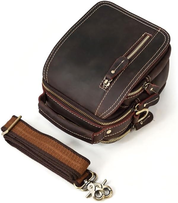Men's Vintage Crossbody Bag Single Shoulder Leather Belt Worn Small