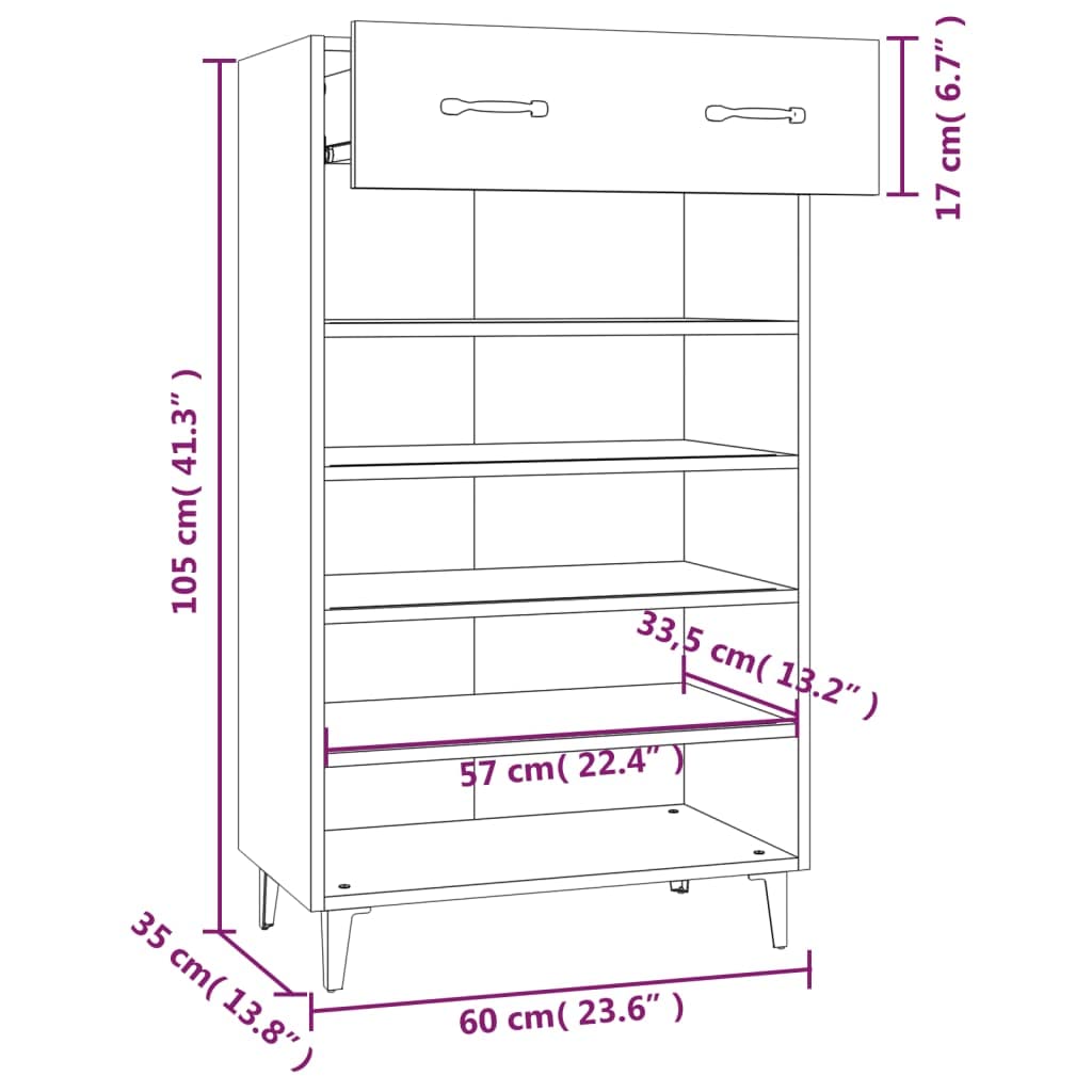 vidaXL Armoire à Chaussures Blanc 60x35x105 cm Bois d'ingénierie