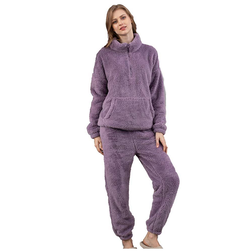 Pajamas Set for Men and Women Winter, Women'S Nightwear, Flannel Sleepwear Set 2-Piece Warm and Cozy Loungewear Sets,purple,M