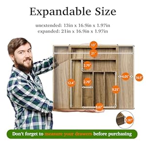 Acacia Wood Kitchen Silverware Drawer Organizer, Expandable Utensil Cutlery Drawer Organizer with Dividers, Flatware Organizer Silverware Tray for Spoon, Fork, 13''-21''x16.9'' (6-8 Slots) Acacia Wood Kitchen Silverware Drawer Organizer Expandable Utensil Cutlery Drawer Organizer with Dividers Flatware Organizer Silverware Tray for Spoon Fork 13 21×169 6 8 Slots