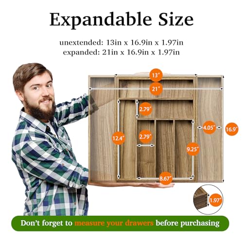 Acacia-Wood-Kitchen-Silverware-Drawer-Organizer-Expandable-Utensil-Cutlery-Drawer-Organizer-with-Dividers-Flatware-Organizer-Silverware-Tray-for-Spoon-Fork-13-21×169-6-8-Slots Acacia Wood Kitchen Silverware Drawer Organizer Expandable Utensil Cutlery Drawer Organizer with Dividers Flatware Organizer Silverware Tray for Spoon Fork 13 21×169 6 8 Slots