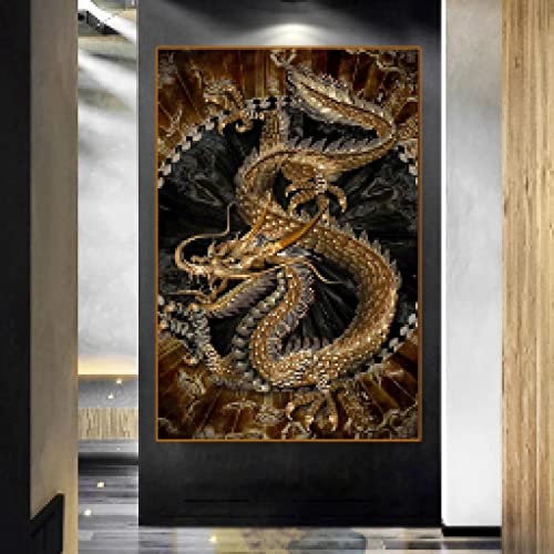 Toile Dragon Chinois Noir et Or 50x70cm, Impression d'Art Moderne d'Exception - 4
