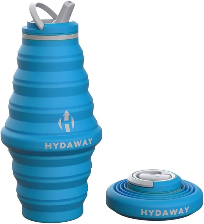 HYDAWAY Collapsible Water Bottle, 25oz Flip-Top Lid | Ultra-Packable, Travel-Friendly, Food-Grade Silicone (Bluebird)