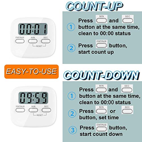 Image of Digital Kitchen Timer and Stopwatch with Large LCD Display, Loud Alarm, Retractable Stand, Green, 1 Piece (White)