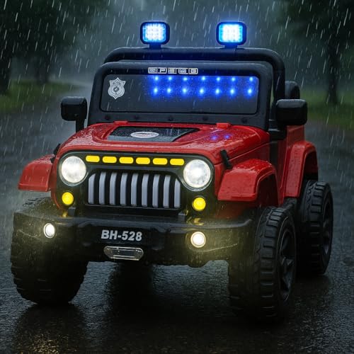 Image of Kawaii Kids Battery Operated Electric Car for Kids Rideon Jeep with Remote Control, USB, Bluetooth and Windshield Lighting, for Kids 1 to 5 Years (Thar, Red)