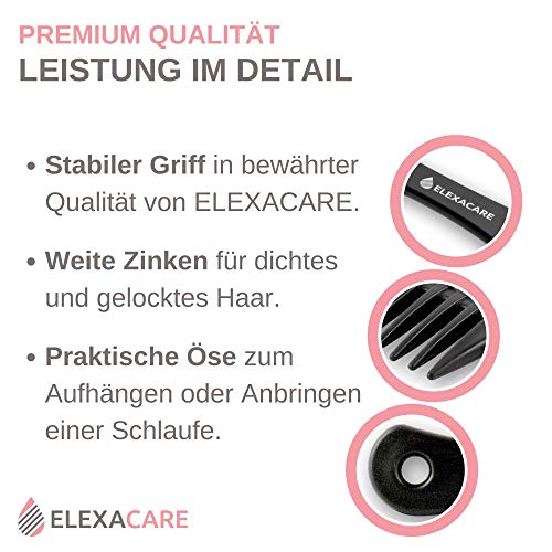 ELEXACARE Lockenkamm, weit gezahnt (ca. 24 cm) - Grobzinkiger Griff-Styler Kamm für Locken und lange Haare