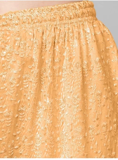 Image of Women's Palazzo Pants Rayon Trousers Chikankari Embroidered Lace Trim Wide Leg Straight Fit Flared Palazzo for Girls & Women