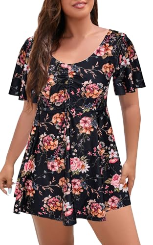 ECUPPER Womens One Piece Swimsuit with Sleeves Plus Size Swim Dress Modest Tummy Control Skirt...