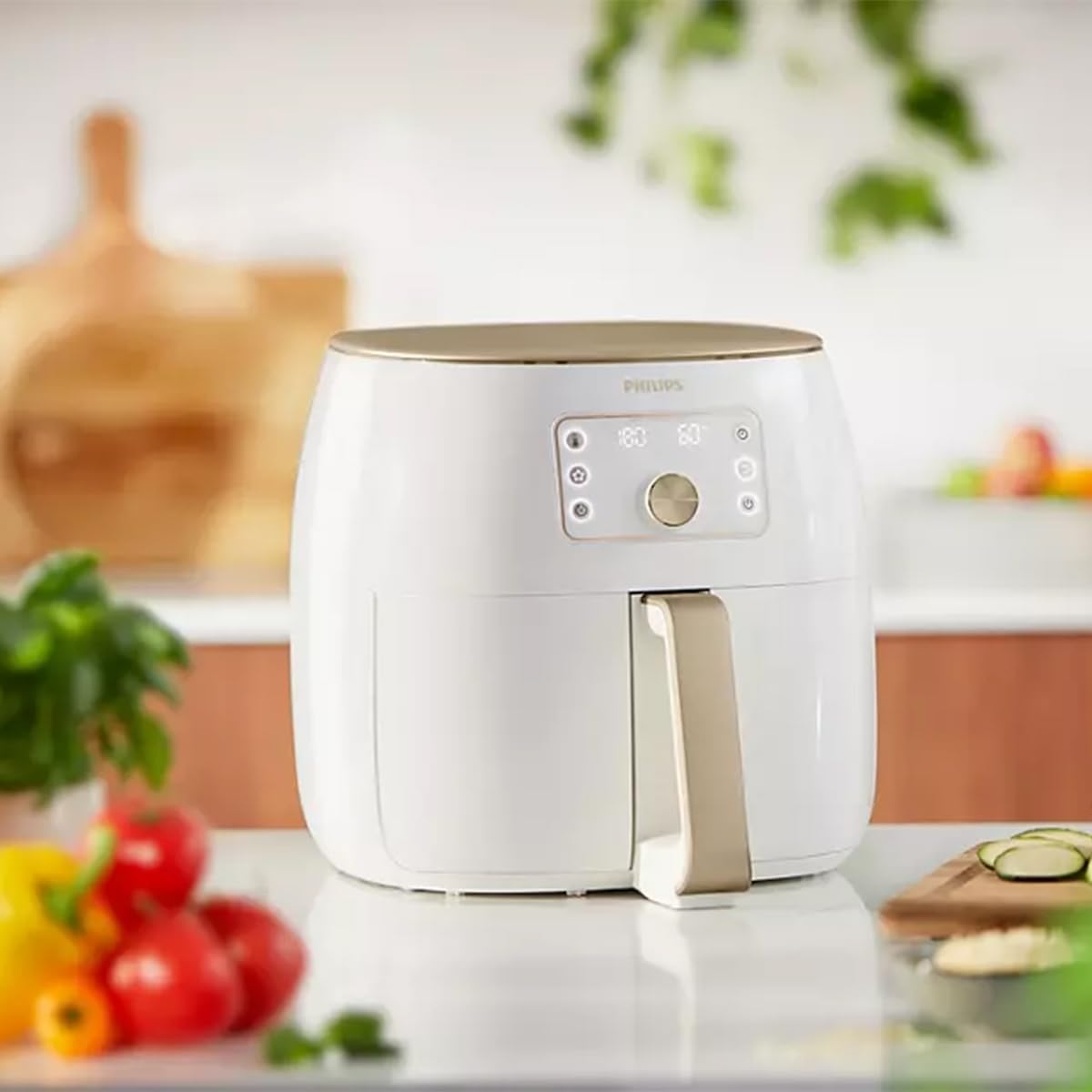 Philips Airfryer Smart Sensing XXL, 7.3L (1.4Kg), 90% Weniger Fett Mit Rapid Air Technologie, Automatisches Kochen, Backblech, HomeID-App (HD9870/20R1) (Generalüberholt)