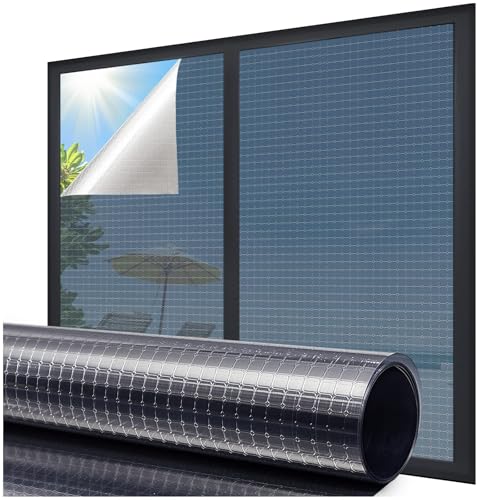 Beautysaid One Way Reflective Window Film Sun Blocker, Anti Glare UV Heat Reflective Window Film Privacy, Static Cling without Glue for House Office Home, 44.5 * 200cm