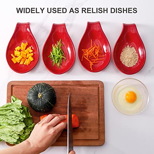 Nihow Ceramic Spoon Rest: 4 Inch Stable Utensil Rest - Heat Resistant Spoon Holder For Kitchen Counter/Countertop/Stove Top - Dishwasher Safe - Elegant Red (1 Pc) #TOP5