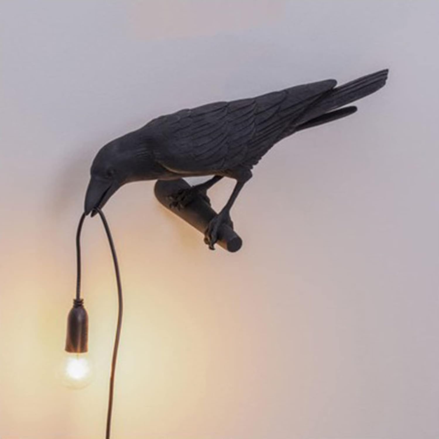 Raven Birds Wall Sconce Lighting,Vintage Resin Bird Table Lamps Creative Night Light with Plug in Cord for Wall Decor and Living Room,Bedroom Bedside Lamp (Black Right, Wall Mounted)