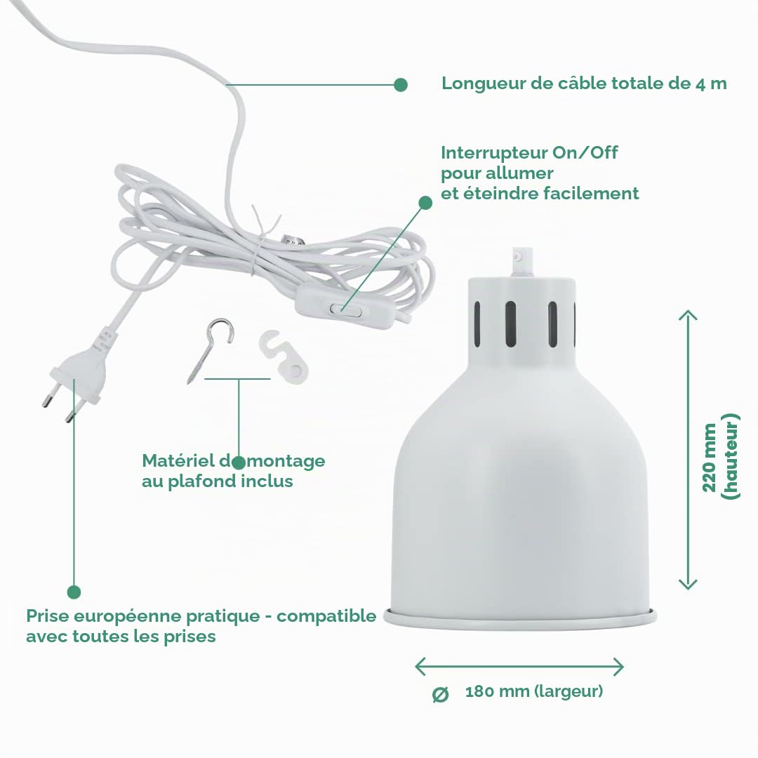 Venso EcoSolutions Abat-jour E27 SAGA noir, photosynthèse améliorée et formation de chlorophylle plus élevée, lampe de croissance à LED, lumière de croissance pour plantes d'intérieur, légumes, fleurs