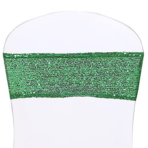 Sequin Stretchy Spandex Chair Bands Sashes Bows for Wedding Party Banquet Event Chair Cover Decoration-Hunter Green 25pcs
