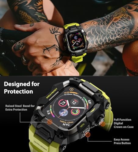 Image of ULTIMAL Rugged Case with Band for Apple Watch 44mm,Compatible with Apple Watch Series SE 3 /SE 2 /SE Generation /6 /5 /4, Military Grade Shockproof Bumper Cover for iWatch Tactical Band Men (44mm,Fluorescent Green)