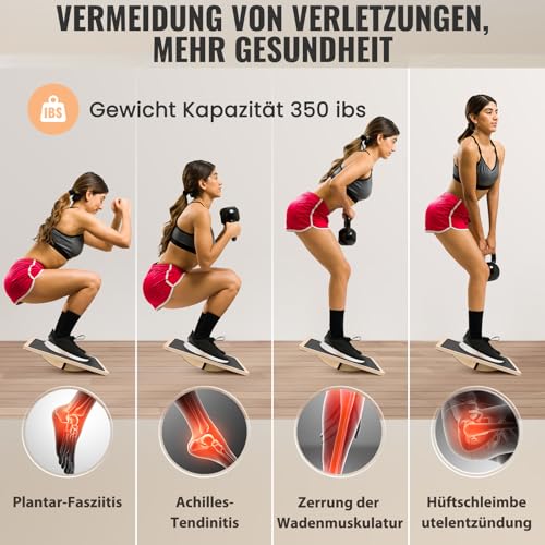 Woodure Balance Board 360°Professional Wobble Board für Erwachsene Anti-Rutsch 350LBS Balance Boards für physikalische Therapie Stehpult Kern Stärke hölzerne Balance Board Rocker Board