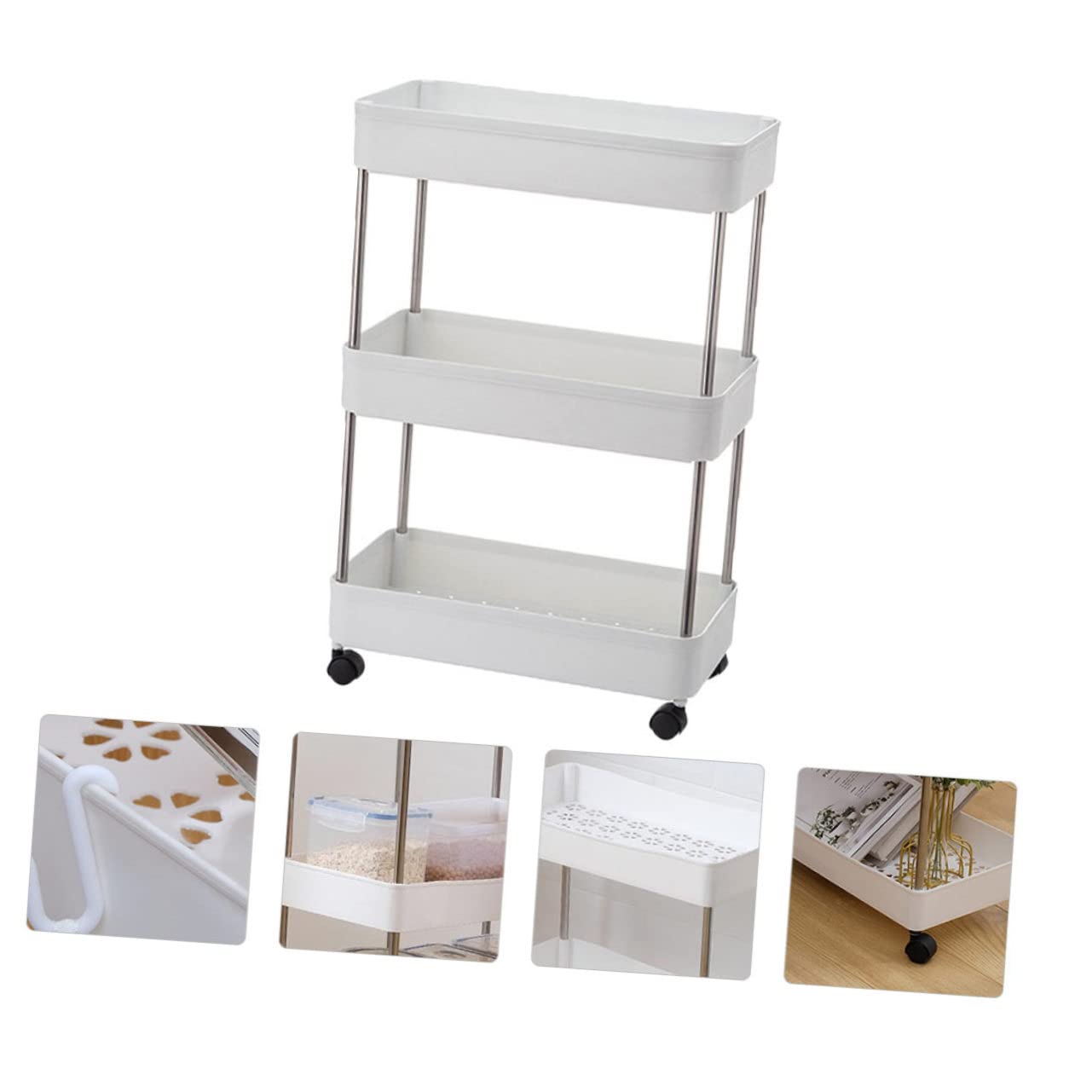 Ciieeo Küchen Organizer Regal Mit Mehrschichtigem Trolley-System Lagerregal Für Zuhause Edelstahlkonstruktion Ausgehöhlte Trennwand Und Fach Haken Für Flexible Aufbewahrung Einfache