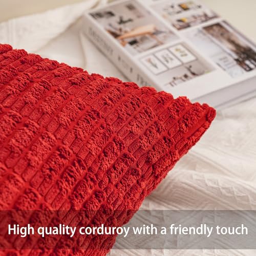 Image of Aegero Pack of 2 Corduroy Decorative Throw Pillow Covers 24x24 Inch, Red | Fall Soft Striped Pillow Covers Modern Farmhouse Home Decor Christmas Throw Pillow Covers for Sofa Living Room Couch Bed