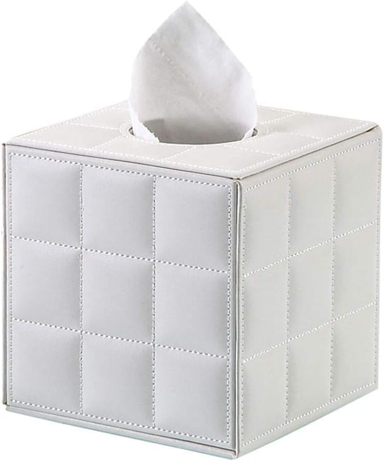 S Forever Home Decor Tissue Box Holders PU Leather Square Tissue Box Cover (White)