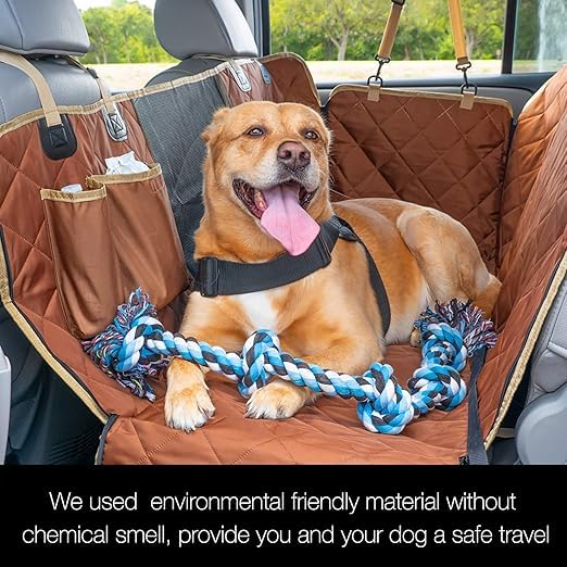 Image of Dog car seat Cover (Mesh Window Hatchback Car seat Cover, Beige)