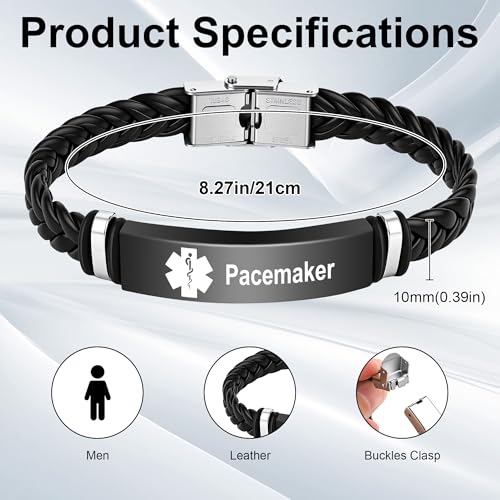 Pulsera Médica para Hombre en Cuero con Identificación miniatura 3