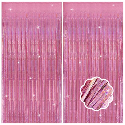 2 Pack Pink Streamers Birthday Decorations Glitter Tinsel Curtains Backdrop Pink Fringe Door Streamers Valentines Bachelorette Holiday Celebrations Happy Birthday Party Decorations