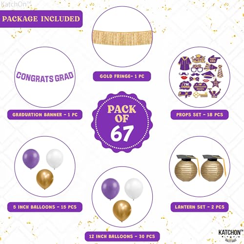 Image of Graduation Decorations 2026 | Purple and Gold Graduation Balloons Arch Set - Huge Pack of 67 | Congrats Grad Banner, Graduation Photo Props | Grad Party Supplies | KatchOn