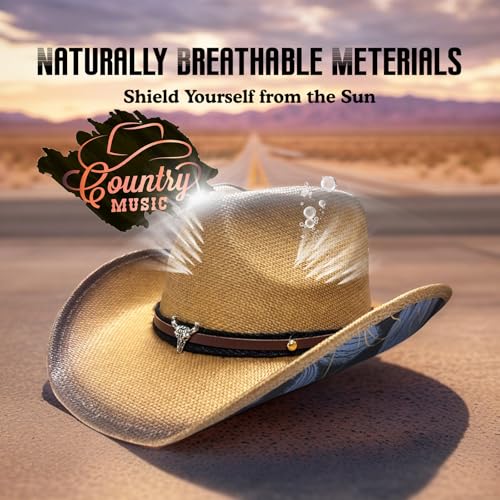 Image of Cowboy Hats for Women, Brown Cowgirl Hats Classic Straw Western Hats for Women Music Festival Party Beach.