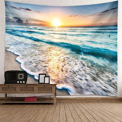 Tapisserie murale salon motif plage et lever de soleil pour créer une ambiance bord de mer