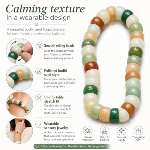 Image of Fidget Bracelet Bodhi Seed Bracelets Anxiety Fidget Bracelets Protection Healing Stretch Alleviate Anxiety Stress Protection Healing Bodhi Jewelry Gifts for Women Men