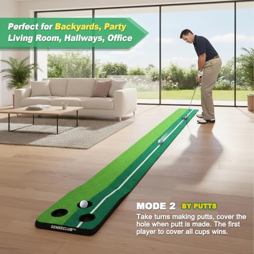 Image of SENSECLUB Indoor Putting Green Foldable Putting Green Golf Game Set Golf Gift for Men - 30x240cm with Putter