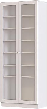 KTP211-C-Beyaz 6 Raflı Camlı Kitaplık