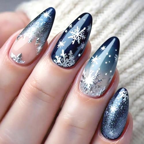 24Pcs Christmas Press on Nails Medium Almond Fake Nails with