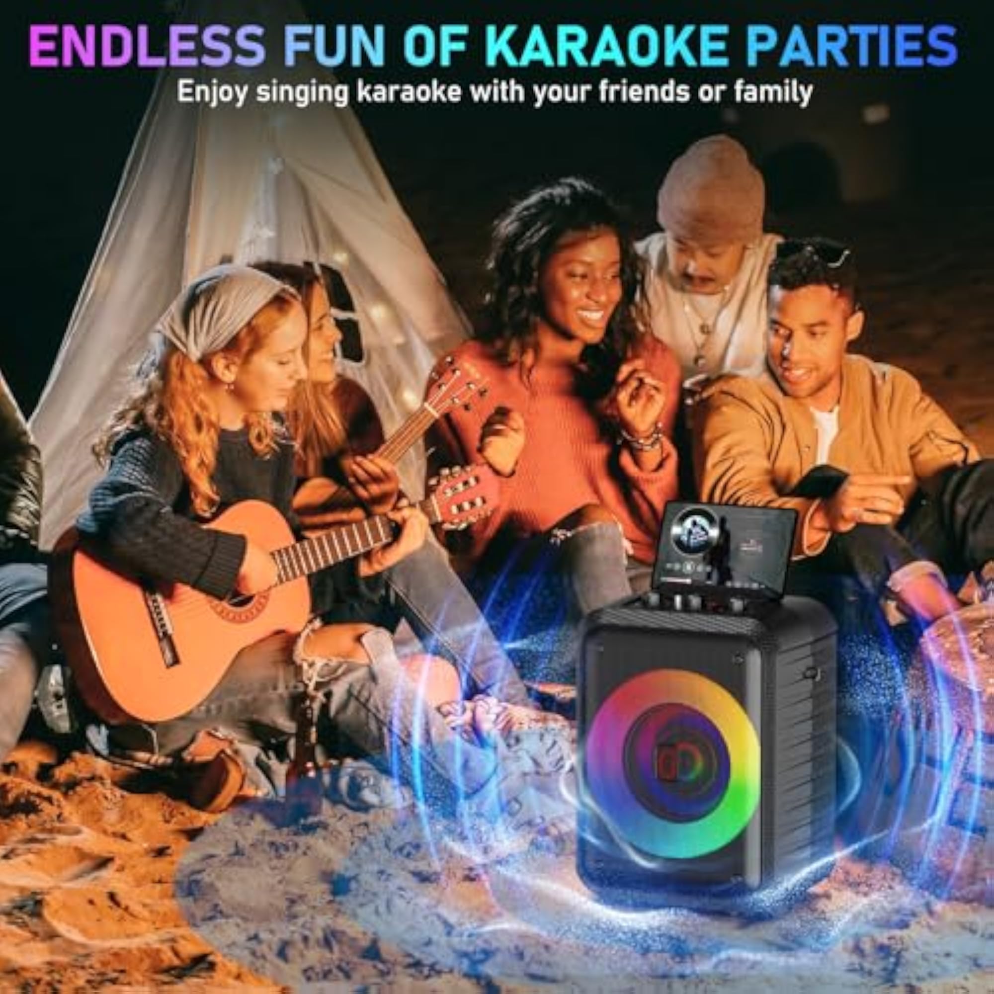 Karaoke Machine with 2 Mics, Bluetooth Speaker