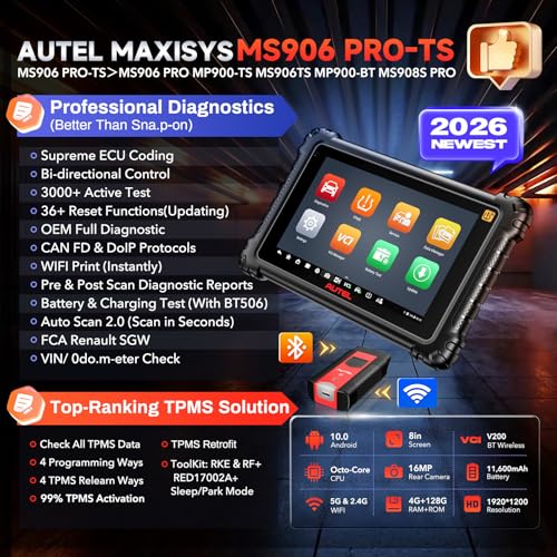 Autel Scanner MaxiSYS MS906 PRO-TS, 2026 Same as MS906 PRO2-TS MK906S PRO2-TS Up of MP900TS MS906MAX MS906PRO, V2.0 Full TPMS & ECU C0ding, Bidirectional Scan Tool, 36+ Service, CAN FD&DoIP, FCA OS 10 - Image 3