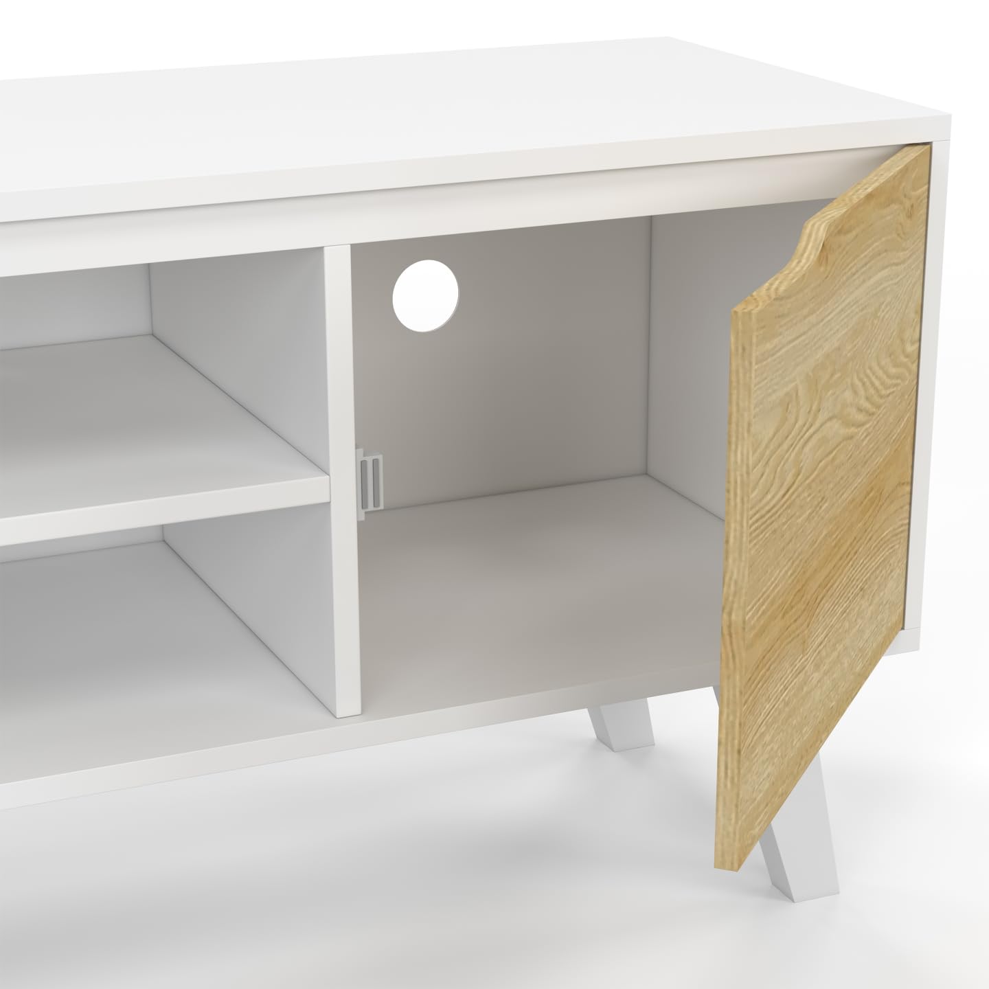IDMarket - Meuble TV 110 cm FINN Blanc 2 Portes façon hêtre
