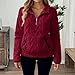 Kenhansion Quarter Zip Sherpa Pullover Women Soft Texture Cable Fuzzy Fleece Pullover Fall Fashion Warm Cropped Sweatshirts (Wine Red,Medium)