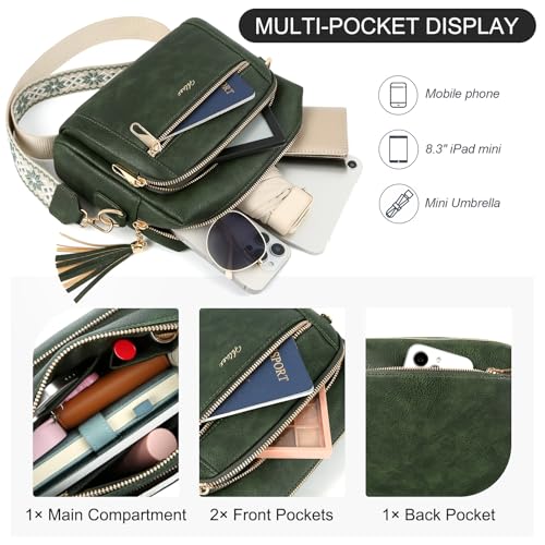 Image of Small Leather Crossbody Bags for Women Anti theft Purses and Handbag Shoulder Hangbag with Wide Strap Tassel