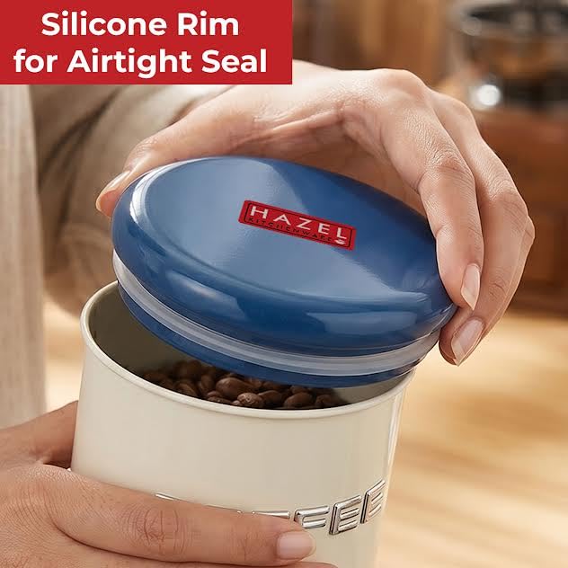 Image of HAZEL Coffee Storage Container with Lid | Metal Coffee Airtight Jar for Kitchen