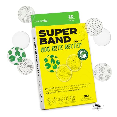 SUPERBAND Bug Bite Relief Hydrocolloid Patches 30ct - Centella Asiatica Itch Relief Patches for Mosquito & Insect Bites Waterproof Drug-Free Latex-Free for Sensitive Skin