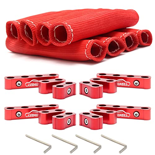 LEDAUT Red 8Cyl Spark Plug Heat Shield Protector and 12pc Engine Separator…