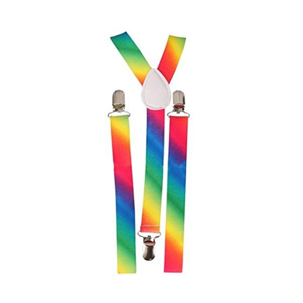L&C® MENS LADIES UNISEX ADJUSTABLE SLIM BRACES TROUSER SUSPENDERS FANCY DRESS CLIP ON (Rainbow)